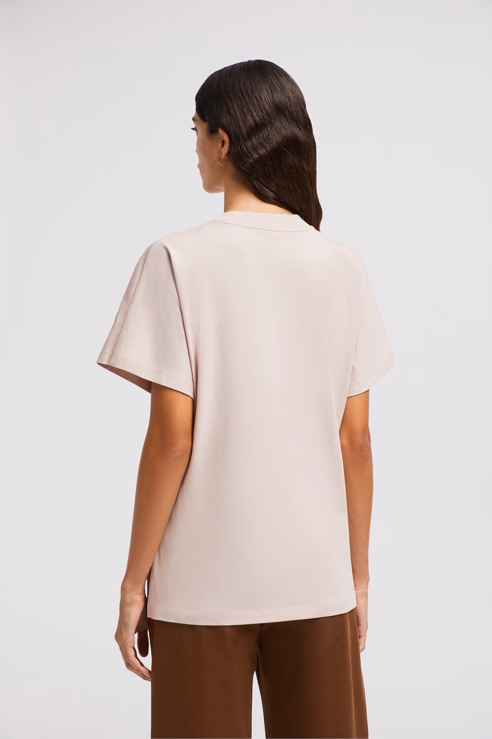 Embroidered Cursive Logo Cotton T-Shirt Women Rose Pink Moncler 5